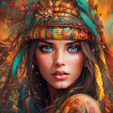 Create a Most Beautiful Woman Picture, from South America, Ecuador, beautiful woman most beautiful, pretty girl, pretty woman, art (picture:1.3), (cover-style:1.3), fashionable, woman, vibrant, outfit, posing, front, colorful, background, striking, modern,...