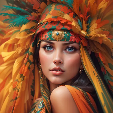 Create a Most Beautiful Woman Picture, from South America, Ecuador, beautiful woman most beautiful, pretty girl, pretty woman, art (picture:1.3), (cover-style:1.3), fashionable, woman, vibrant, outfit, posing, front, colorful, background, striking, modern,...