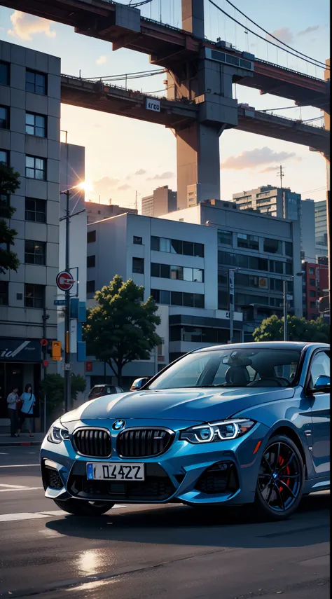 BMW Azul, o azul mais lindo do mundo, Car stopped on the street at sunset