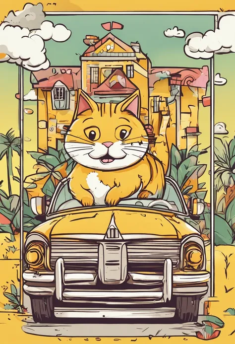 gato amarela fofo em imagem de cartoon