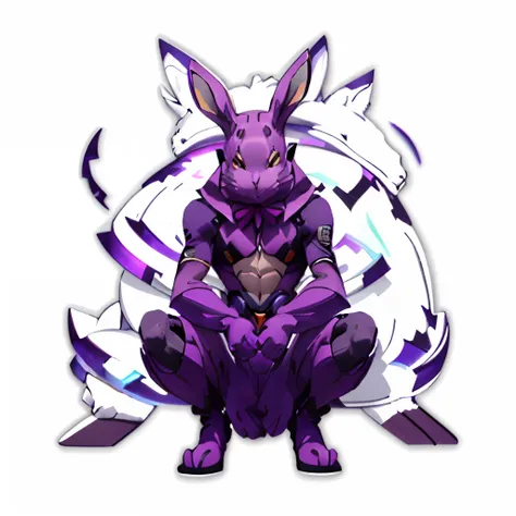 close up of purple rabbit sitting on white surface, rabbt_character, rabbit warrior, inspired by kanbun master, anthropomorphic ...