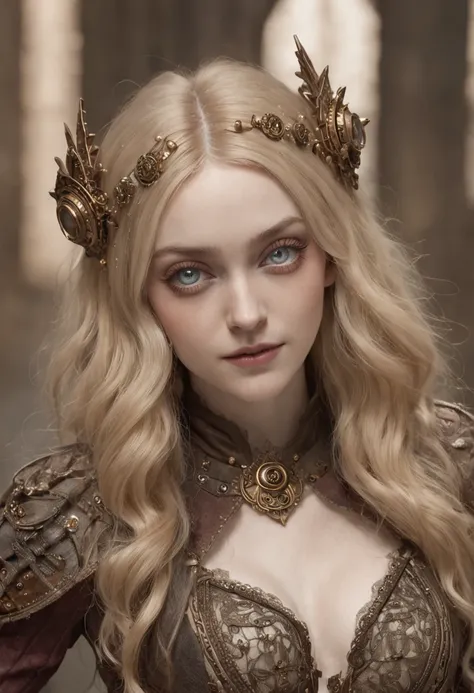 Dakota Fanning como bela mulher steampunk deslumbrante, (corpo inteiro), olhos ultra-detalhados, corpo ultra-detalhado, nice perfect guy with soft skinice, corpo feminino deslumbrante, ((ultra-detailed hands)), obra-prima conceito fantasia arte, trending o...