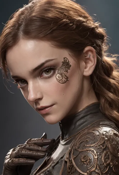 Emma Watson como bela mulher steampunk deslumbrante, (((corpo inteiro))), olhos ultra-detalhados, corpo ultra-detalhado, nice perfect guy with soft skinice, corpo feminino deslumbrante, ((ultra-detailed hands)), obra-prima conceito fantasia arte, trending ...