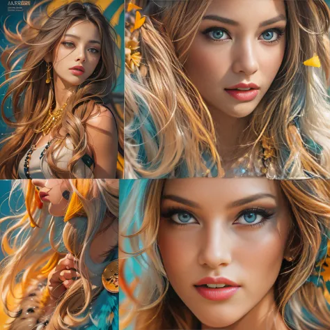 Create the most beautiful pictures of women, Compared to South America,Creel, Beautiful women are the most beautiful, Pretty girl, Pretty woman, art (picture:1.3), (Cover-style:1.3), Fashionab, woman, vibrant, Outfit, posing on a, Front, Colorful, Backgrou...