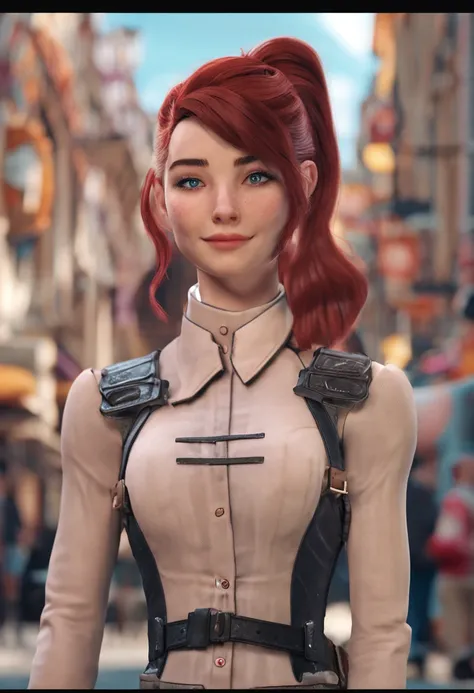 best quality,game cg,1girl, masterpiece, best quality, 8k, detailed skin texture, detailed cloth texture, beautiful detailed face, intricate details, ultra detailed, audrey hepburn, Spider-Man uniform, straight red hair, (Half body:1.2)