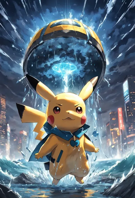 master part,best quality, illustration, Pikachu vestindo traje espacial,Belo brilho detalhado,(Chamas de guerra:1.2),(nuclear explosion hides:1.3),chuva,Detailed lighting,detailed water,(belos olhos detalhados:1.1),no expression,