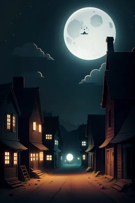 Ghost town with full big moon color cartoon style vector