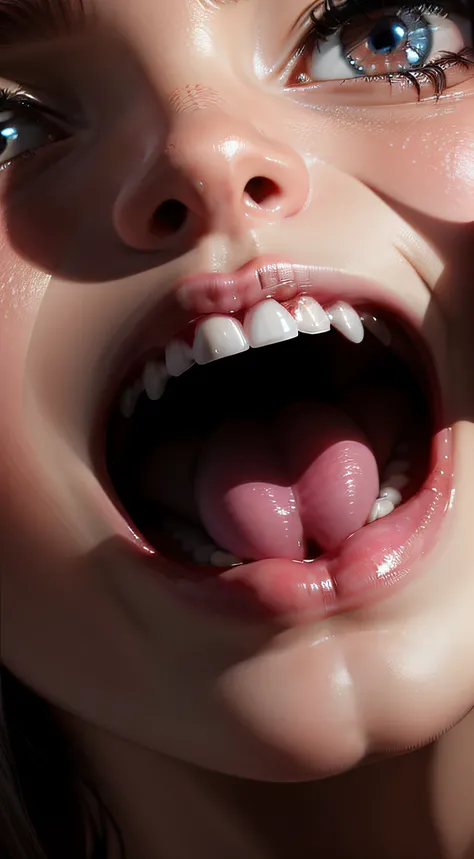 an open mouth, close up, dark, night, bedroom