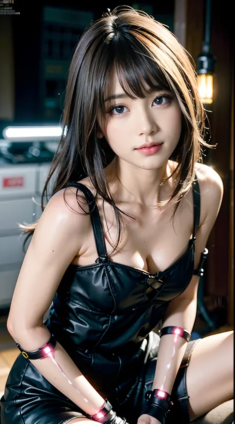 top quality, masterpiece, ultra high resolution, (photorealistic: 1.4), raw photo, 1 girl, black hair, glossy skin, 1 mechanical...