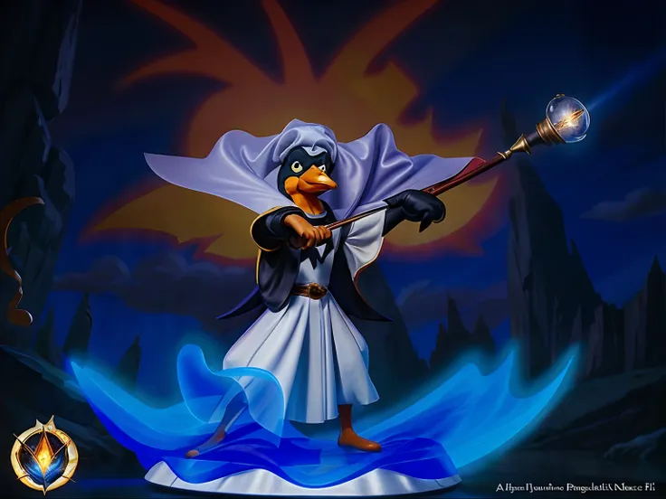 a realistic depiction of daffy duck as a mage, fantastic aura