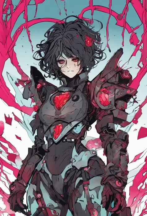 a drawing of a woman with a heart shaped light in her hands, anime cyberpunk art, by Valentine Hugo, shirow masamune, chaos nightmare ❄️ amour, anime cyborg, handsome guy in demon slayer art, highly detailed exquisite fanart, anime cyberpunk, digital art f...