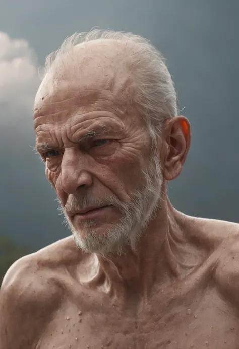 (Professional 3D rendering:1.3) da (Realistic:1.3) The most beautiful artistic painting in the world，Features a smooth and shiny masculine appearance, ((Old man of epic fantasy CIBORG old man skinny look rough despair short hair short beard and sad express...