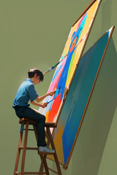 painter painting a canva in a blank background