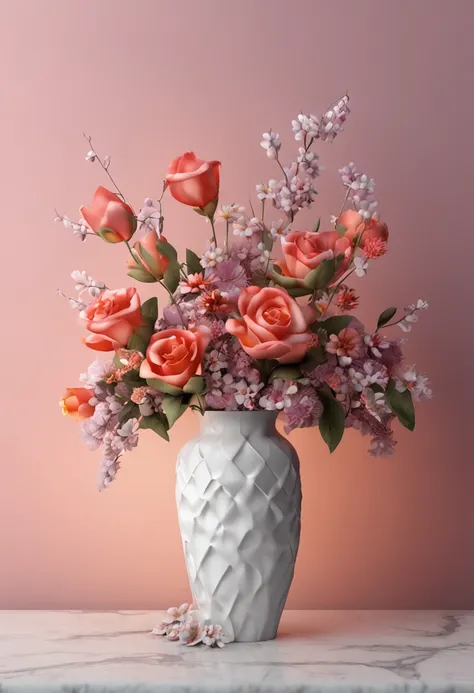 best qualtiy，realisticlying，realisticlying，super-fine，Three vases are displayed in a row, vase with flowers, with colored flowers, photo realistic image, Glowing flowers, i dream of a vase flowers, With flowers, 3d product, Realistic lamps and flowers, wit...