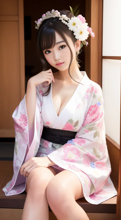 hightquality、​masterpiece、ultra res、a beauty girl、Beautiful girl face、cute girl face、kimono、wearing kimonos、full bodyesbian、Famous actresses of Japan、very beautiful face、A sexy