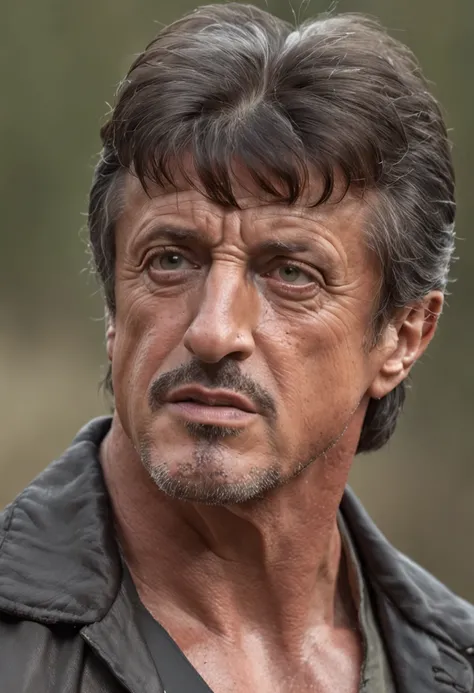 silvester stallone como rambo ::Cores vivas estilo anime, corpo inteiro ::n_estilo olhos ruins, Deformations