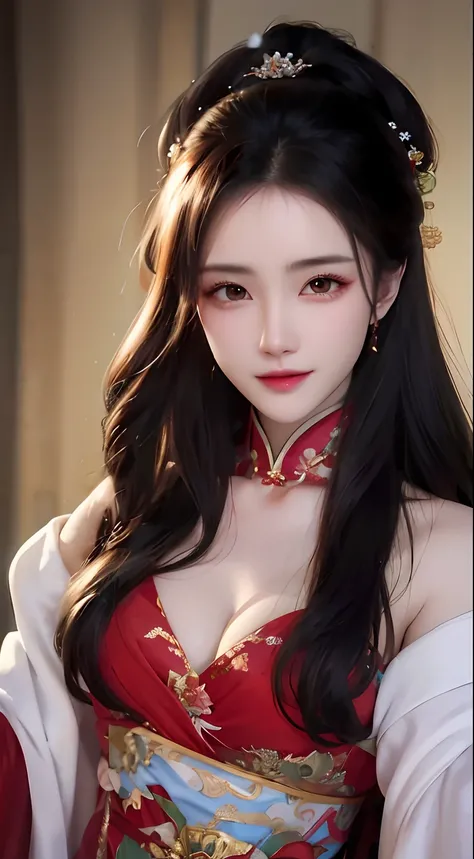 Close-up of a woman in a red dress and TIA, gorgeous chinese models, Chinese girl, Chinese style, a beautiful fantasy empress, China Princess, Chinese woman, Traditional beauty, Palace ， A girl in Hanfu, ((a beautiful fantasy empress)), with acient chinese...