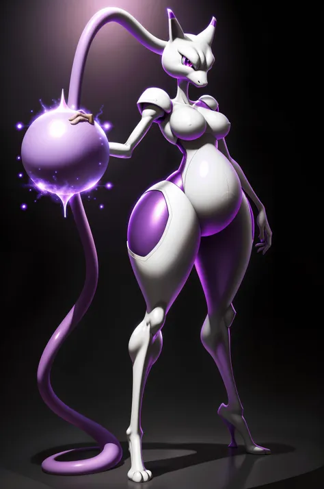 best qualtiy， （tmasterpiece：1.2）， highly  detailed， Pokemon_（organism）， Mewtwo， ， afloat， Purple magic， Arcane power， The halo， luminescent purple eyes， Pregnant womens tummy，prengant，speleothems， darkly， standing on your feet， closeup cleavage， The upper ...