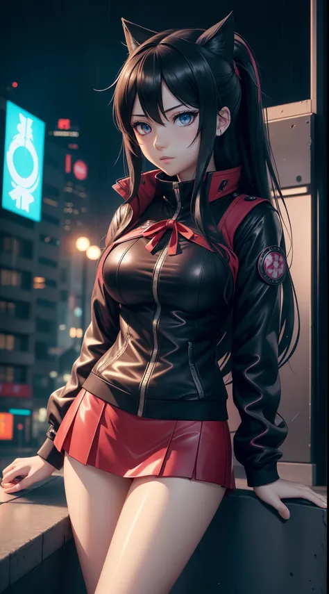 Photorealistic,Realistic illustration in Manga style,((Masterpiece)),((Best quality)),((Ultra detailed)),((1girl)),((only)),((waifu:1.5)), Perfect anatomy,Cute_face,Exceptionally Beauty Waifu Ahri as Nezuko Kamado as Rin Tohsaka Fate/Stay night,wet clothes...