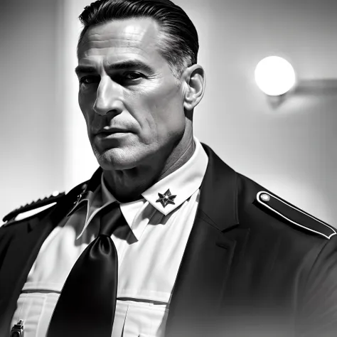 most handsome man to ever live as a police chief during the world war 2, photography, soft lighting, soft details, octane, artst...