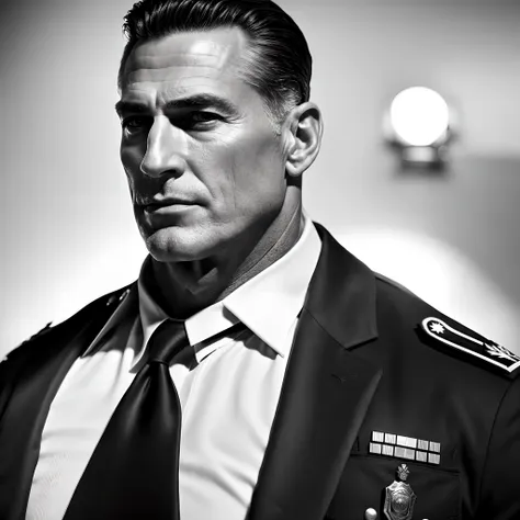 most handsome man to ever live as a police chief during the world war 2, photography, soft lighting, soft details, octane, artst...