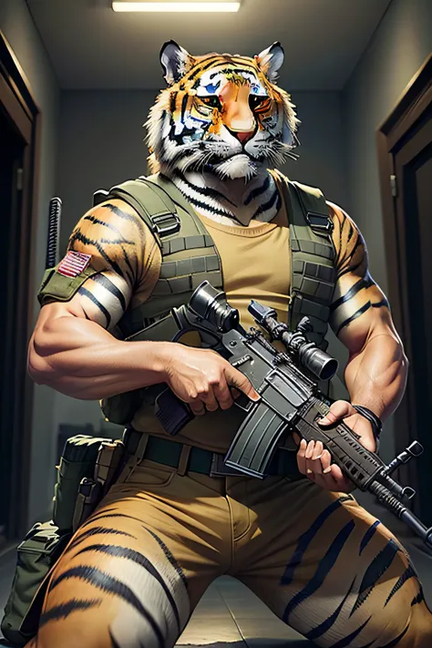 Tiger armed with automatic rifle