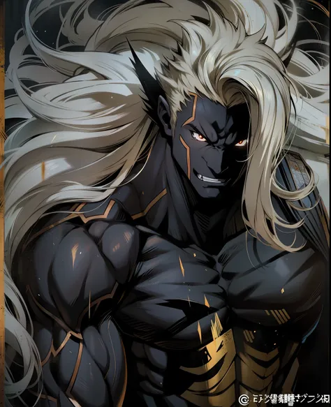 Gere uma imagem arte de anime  de um monstro grande , muscular he has dark skin , muito amedrontador, a imagem tem que ser estilo anime