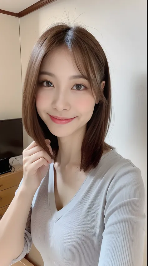 ((Best Quality, 8K, Masterpiece: 1.3)), 1girl, Slim Abs Beauty: 1.3, (Hairstyle Casual, Big Breasts: 1.2), Dress: 1.1, Super Fine Face, Delicate Eyes, Double Eyelids, Smile, Home