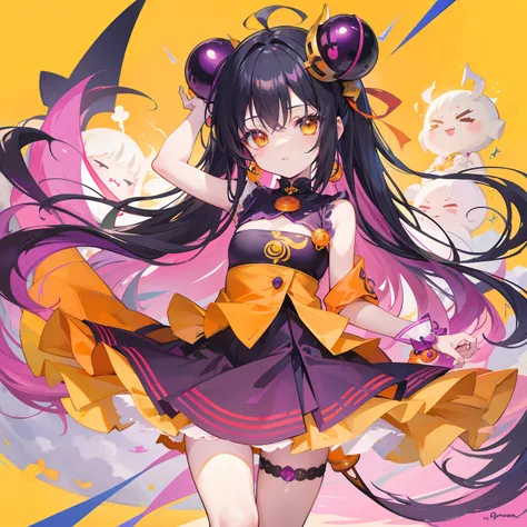 Karma weapon Demon Buddha，Moe cute loli，Orange-yellow-purple-green color scheme