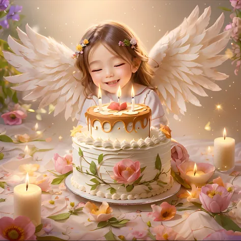 Blessings from angels､Bright background、Heart Mark、happy birthay、Tenderness､A smile、A cake 1920X1080 resolution