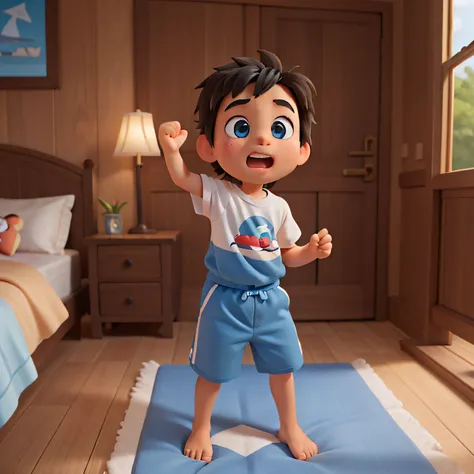 Child boy waking up in the morning Disney style