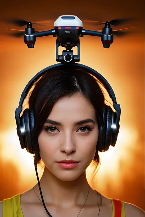 ((pivalora)), 1homem, rosto, detalhados, olhos perfeitos, with headphones and a camera on the head, O Rei dos Drones, PunkDrone, headphones on head, drone fotograpghy, headphones on head, perspectiva do drone, Drones, The man with the robot head, fotografi...