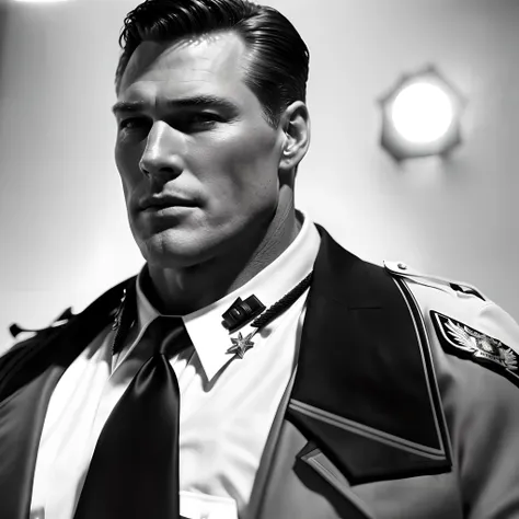 most handsome man to ever live as a police chief during the world war 2, photography, soft lighting, soft details, octane, artst...