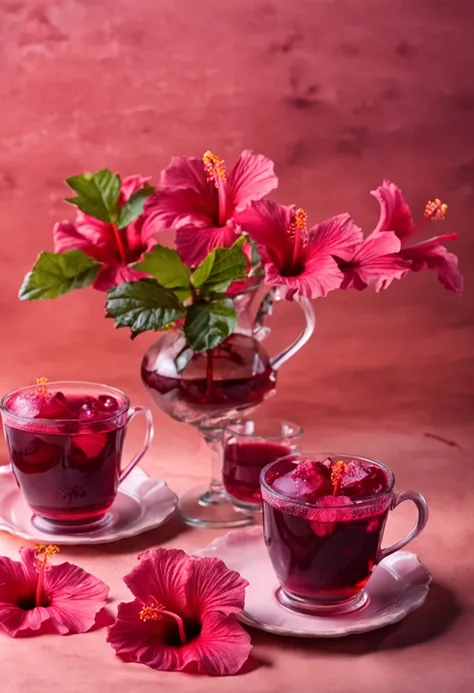 hibiscus tea on the table background dropdown flower