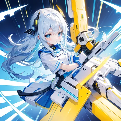 Super-quantum computer weapon，Cute loli，Yellow, blue, white and white color scheme