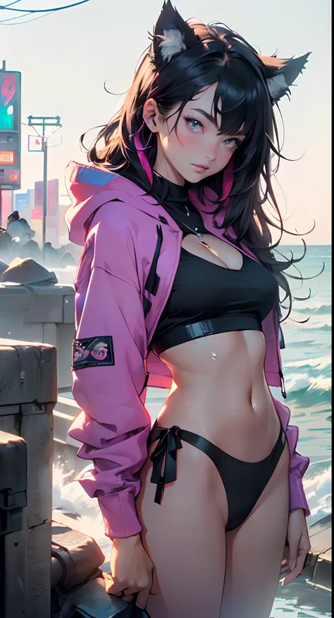 girl spacepunk,(((1girl))),((anime girl with extremely cute and beautiful black hair cat ears walking seductively down the street)),

(large breasts:1.4),saggy breasts,((((black hair,messy hair,colored inner hair,large hair,absurdly long unkempt hair:1.35,...