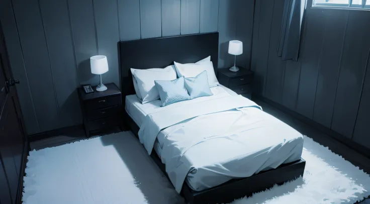 Badroom bed night anime 8k empty dark, simple bed , minimalist