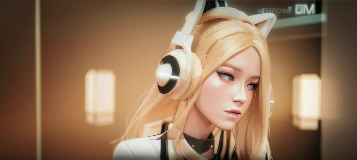 Blonde girl wearing headphones and glowing ears, Anime style. 8K, Guviz-style artwork, Realistic anime 3 D style, realistic art style, realistic anime artstyle, style of anime4 K, kda, trending on cgstation, anime styled digital art, Guviz, Digital anime a...