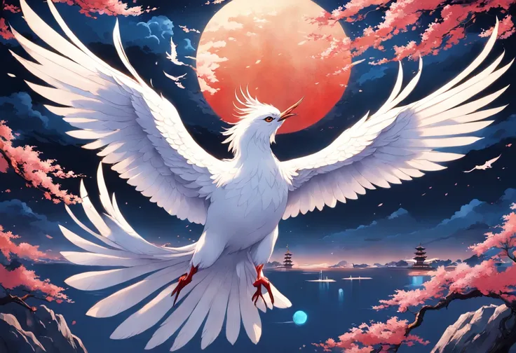 "The Japanese mythical bird Hō-ō or Fushichō in exquisite detail and amazing beauty, Show off its vibrant feathers and majestic presence. The intricate feathers shine with stunning colors, Exudes an ethereal sense of elegance. Hō-ō soars gracefully against...