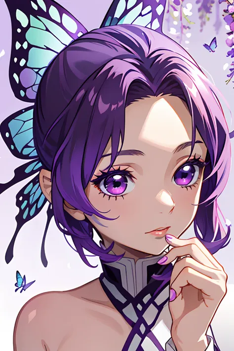 absurderes, a high resolution, ultra - detailed, (1 young woman:1.3), kawaii, adorable, face focus,short thin purple hair，haori，...