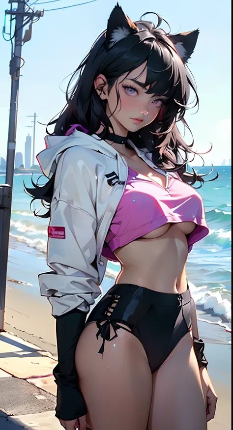 girl spacepunk,(((1girl))),((anime girl with extremely cute and beautiful black hair cat ears walking seductively down the street)),

(large breasts:1.4),saggy breasts,((((black hair,messy hair,colored inner hair,large hair,absurdly long unkempt hair:1.35,...