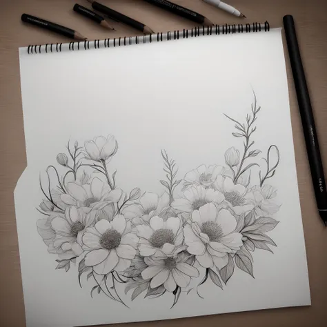 Drawing trace fineline floral tatto