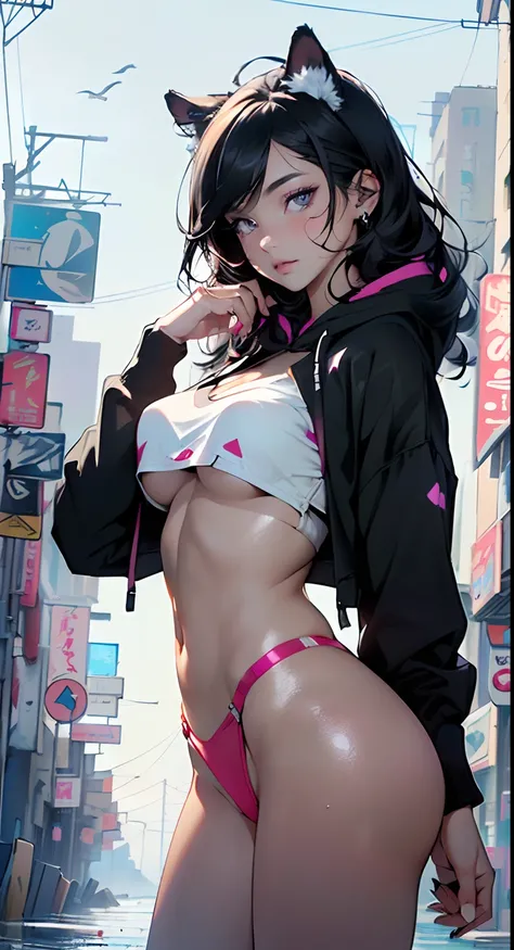 girl spacepunk,(((1girl))),((anime girl with extremely cute and beautiful black hair cat ears walking seductively down the street)),

(large breasts:1.4),saggy breasts,((((black hair,messy hair,colored inner hair,large hair,absurdly long unkempt hair:1.35,...