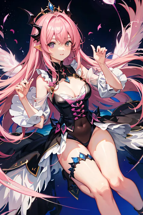 Menina anime com cabelo rosa e um vestido preto e um top branco, Cute anime waifu in a nice dress, estilo shadowverse, arte oficial do anime, deusa anime, cushart krenz arte chave feminina, portrait of magical young girl, arte oficial altamente detalhada, ...