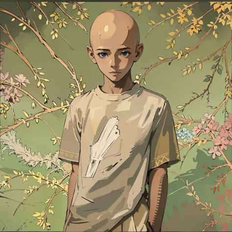 a cool young boy, bare head, no hair