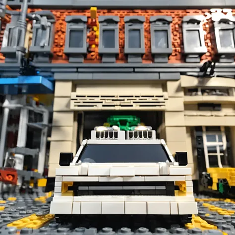 Lego brick scene，Mens white top，Denim cargo pants，Wash the machine with Karcher，Wash the car，ultra-realistic image，Real-world scenarios，8K分辨率，Meticulous and minimalist environment，The is very detailed，top-quality，artsy photography，Miniature scenes，Cinemati...