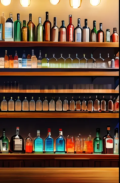 (scenecy, Bar shelves with several bottles of drinks)