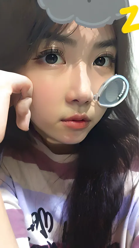 There is a young girl with a cloud on her head, with small nose, with cute - fine - face, girl cute-fine face, wan adorable korean face, with accurate face, Ruan cute vtuber, with kind face, 1 8 I, ulzzangs, young cute wan asian face, Cute nose, Round cute...