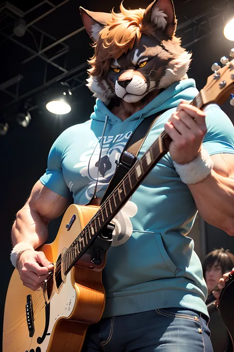 Cool muscles, furry playing guitar anime style