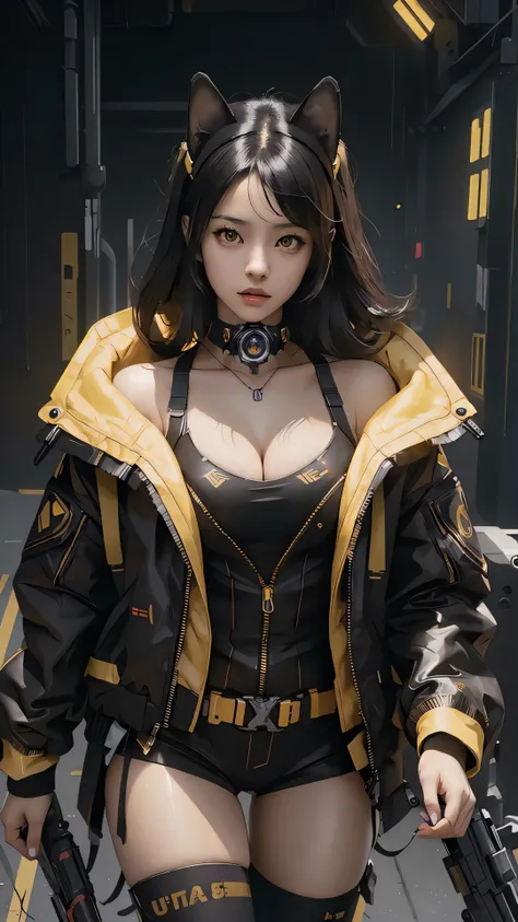 (masterpiece:1.2), (best quality:1.2), (ultra highres:1.2) ,(8k resolution:1.2),
Cyberpunk, mechanical girl, black hair, yellow eyes, petite, cute, dog action, thin, black and yellow color,